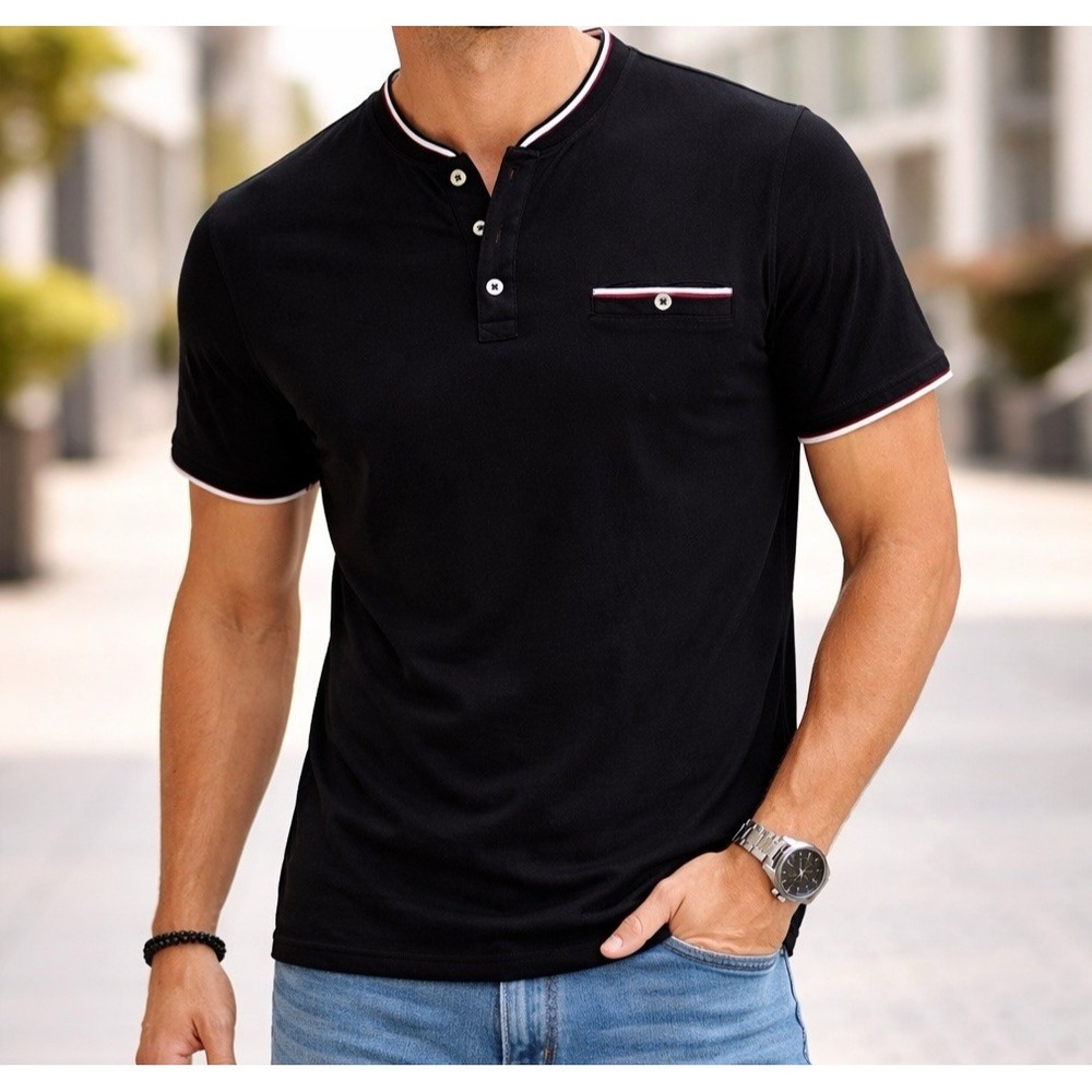 Scott James Shirt Men's Size L Black Slim Tee Button Short Sleeve Casual Outdoor